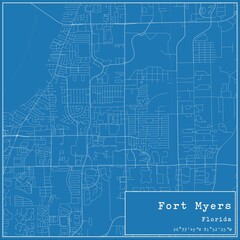 Blueprint US city map of Fort Myers, Florida.