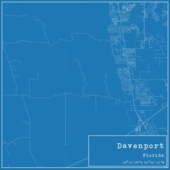 Blueprint US city map of Davenport, Florida.