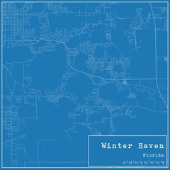 Blueprint US city map of Winter Haven, Florida.