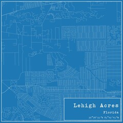 Blueprint US city map of Lehigh Acres, Florida.