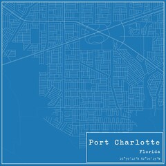 Blueprint US city map of Port Charlotte, Florida.
