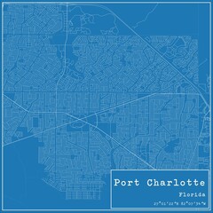 Blueprint US city map of Port Charlotte, Florida.
