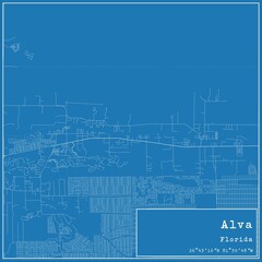 Blueprint US city map of Alva, Florida.