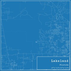 Blueprint US city map of Lakeland, Florida.