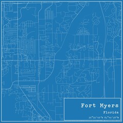 Blueprint US city map of Fort Myers, Florida.