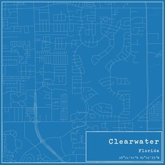 Blueprint US city map of Clearwater, Florida.