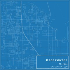 Blueprint US city map of Clearwater, Florida.