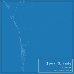 Blueprint US city map of Boca Grande, Florida.