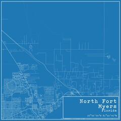 Blueprint US city map of North Fort Myers, Florida.