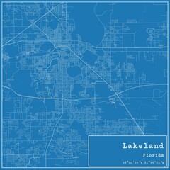 Blueprint US city map of Lakeland, Florida.