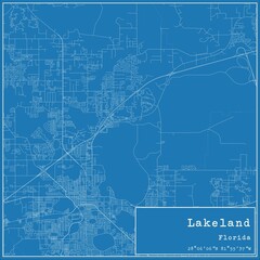 Blueprint US city map of Lakeland, Florida.