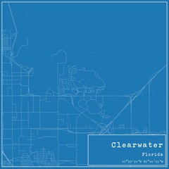 Blueprint US city map of Clearwater, Florida.