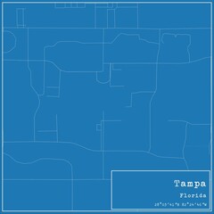 Blueprint US city map of Tampa, Florida.