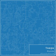 Blueprint US city map of Tampa, Florida.
