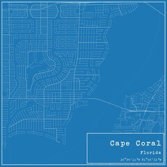 Blueprint US city map of Cape Coral, Florida.