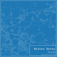 Blueprint US city map of Winter Haven, Florida.
