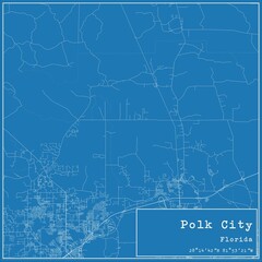 Blueprint US city map of Polk City, Florida.