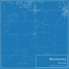 Blueprint US city map of Mulberry, Florida.