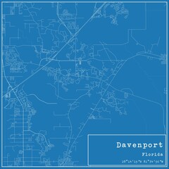 Blueprint US city map of Davenport, Florida.