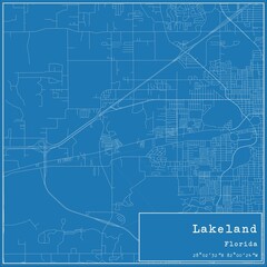 Blueprint US city map of Lakeland, Florida.