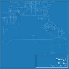 Blueprint US city map of Tampa, Florida.