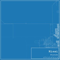 Blueprint US city map of Miami, Florida.