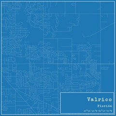 Blueprint US city map of Valrico, Florida.