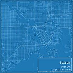 Blueprint US city map of Tampa, Florida.