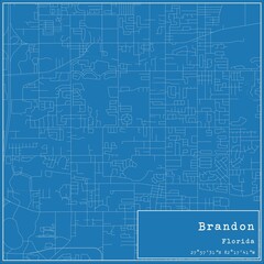 Blueprint US city map of Brandon, Florida.