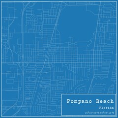 Blueprint US city map of Pompano Beach, Florida.