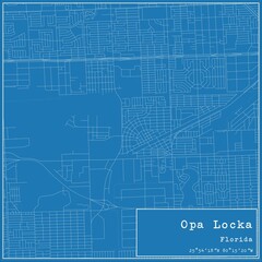 Blueprint US city map of Opa Locka, Florida.