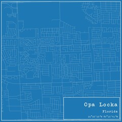Blueprint US city map of Opa Locka, Florida.