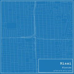 Blueprint US city map of Miami, Florida.