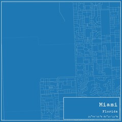 Blueprint US city map of Miami, Florida.