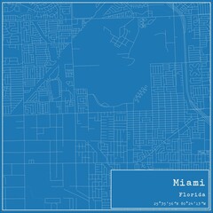 Blueprint US city map of Miami, Florida.