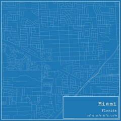 Blueprint US city map of Miami, Florida.