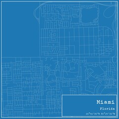 Blueprint US city map of Miami, Florida.