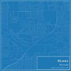 Blueprint US city map of Miami, Florida.