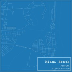 Blueprint US city map of Miami Beach, Florida.