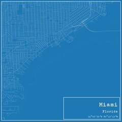 Blueprint US city map of Miami, Florida.