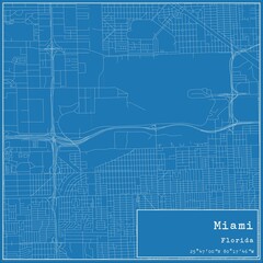 Blueprint US city map of Miami, Florida.