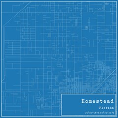 Blueprint US city map of Homestead, Florida.
