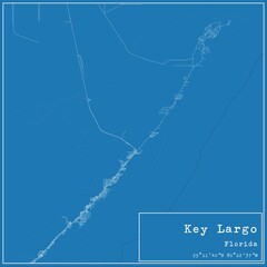 Blueprint US city map of Key Largo, Florida.