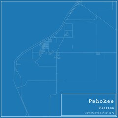 Blueprint US city map of Pahokee, Florida.