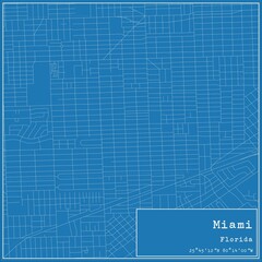 Blueprint US city map of Miami, Florida.