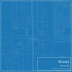 Blueprint US city map of Miami, Florida.