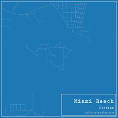 Blueprint US city map of Miami Beach, Florida.