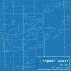 Blueprint US city map of Pompano Beach, Florida.