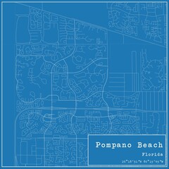 Blueprint US city map of Pompano Beach, Florida.