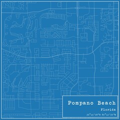 Blueprint US city map of Pompano Beach, Florida.